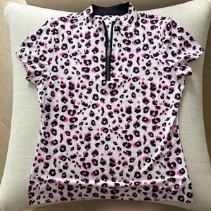 Tail Pink Leopard Print Short Sleeve Top Sz M